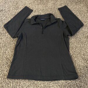 Lands End Women 6-8 Small Black Quarter Zip Fleece Pullover Sweater Jacket